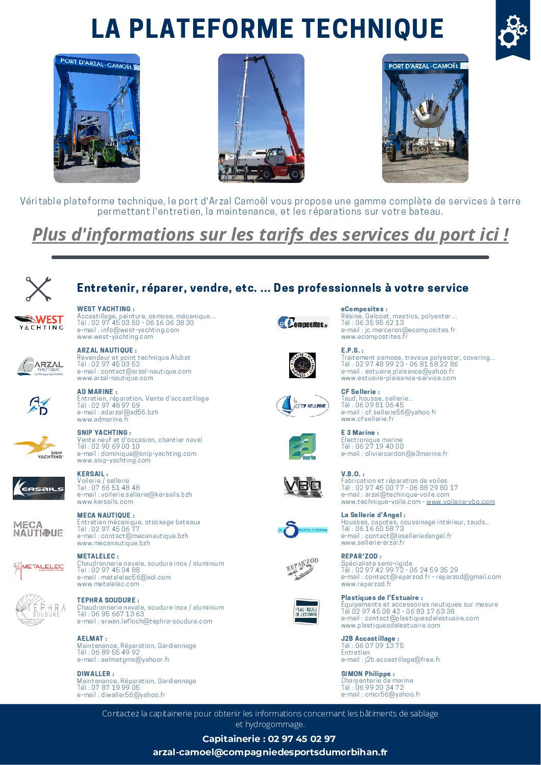 Liste des professionnels - port d'Arzal Camoel - Compagnie des ports du Morbihan